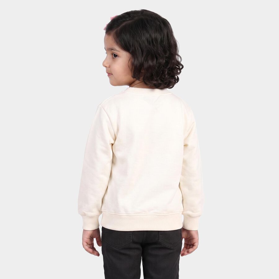 Girls' Off White Crew Neck Graphic Print Sweatshirt, ऑफ व्हाइट, large