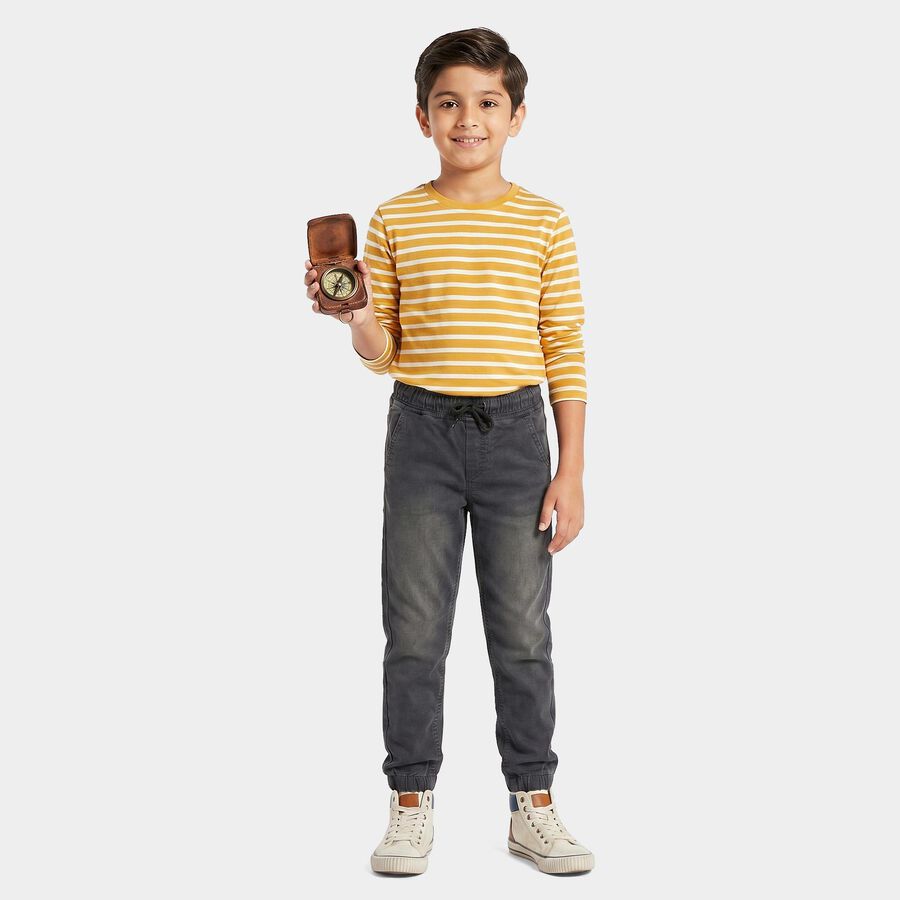 Boys Grey Jogger Fit Washed Jeans, हल्का ग्रे, large