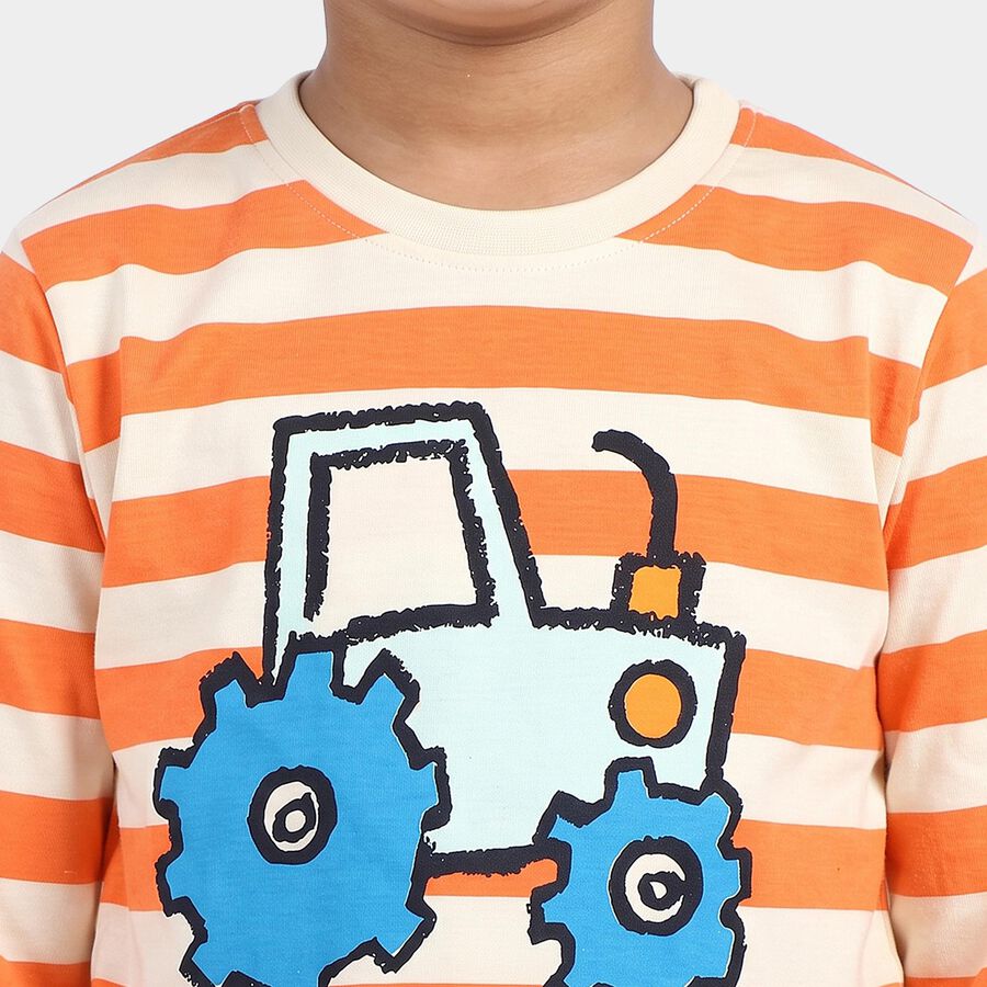 Boys Orange Crew Neck Regular T-Shirt, नारंगी, large