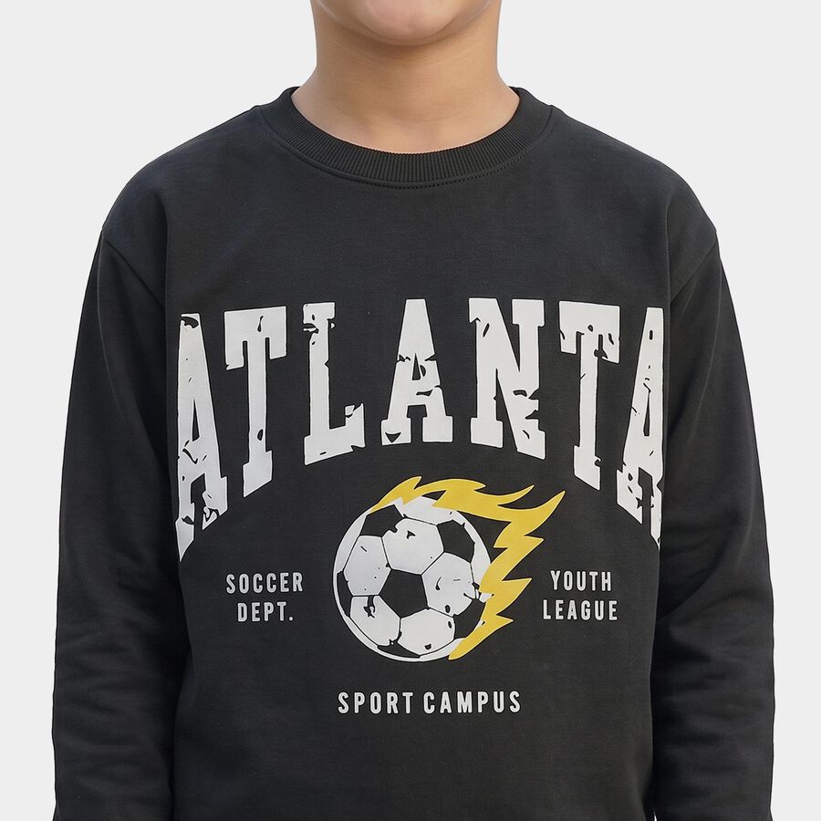 Boys' Dark Grey Crew Neck Pullover Graphic Print Sweatshirt, Dark Grey, large