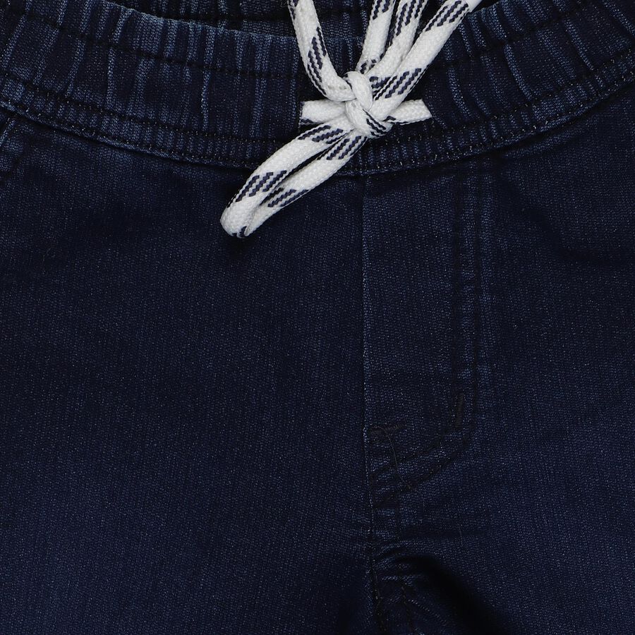 Boys' Navy Blue Elastic Waist Regular Fit Jeans, Dark Blue, large