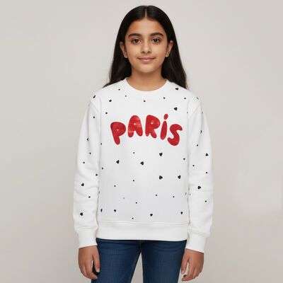 Girls Off White Crew Neck Casual Sweatshirt