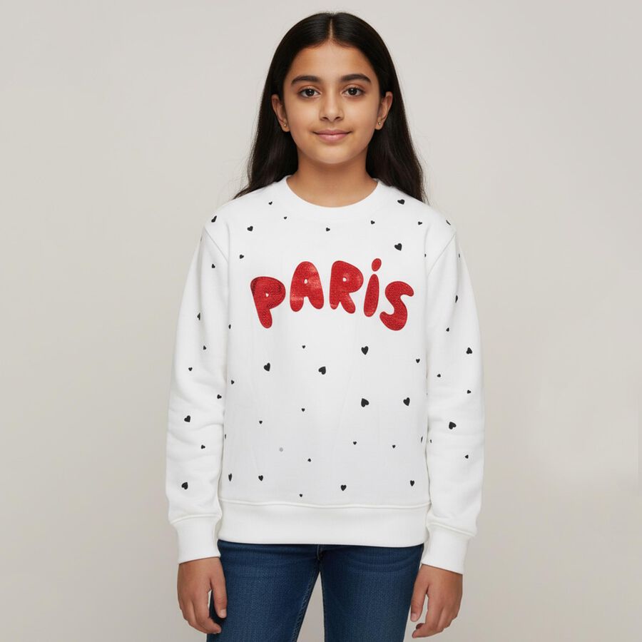 Girls Off White Crew Neck Casual Sweatshirt, Off White, large image number null