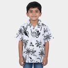 Boys White Cotton Camp Collar Casual Shirt, White, small