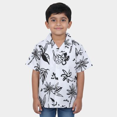 Boys White Cotton Camp Collar Casual Shirt