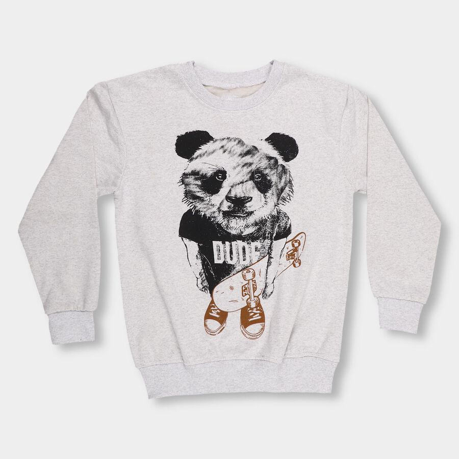 Boys Light Grey Crew Neck Casual Sweatshirt, Ecru Melange, large image number null