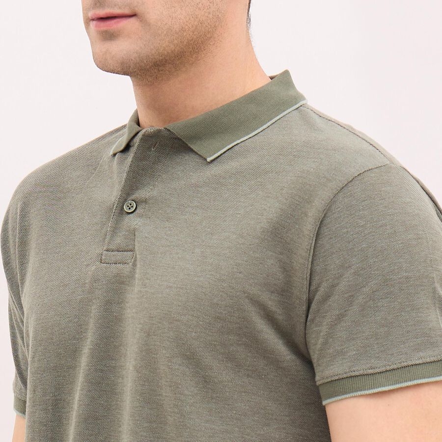 Men's Muted Sage Green Cotton Polo Neck T-Shirt, Light Green, large image number null