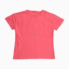 Girls Bright Coral Pink Cotton Round Neck Casual T-Shirt, Pink, small