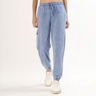 Women's Washed Blue Jogger Fit Cargo Track Pants, Light Blue, small image number null