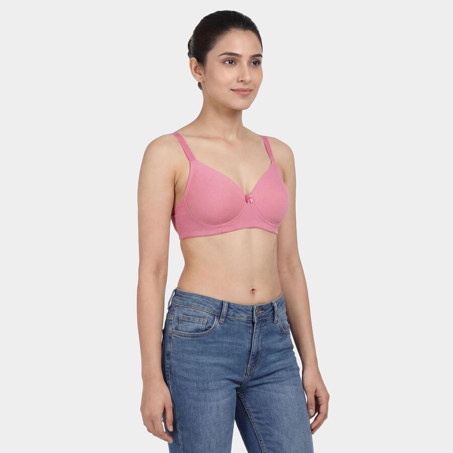 Women's Pink Padded Wireless Seamless T-Shirt Bra, Pink, large