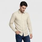Men's Beige Cotton Striped Shirt, Beige, small