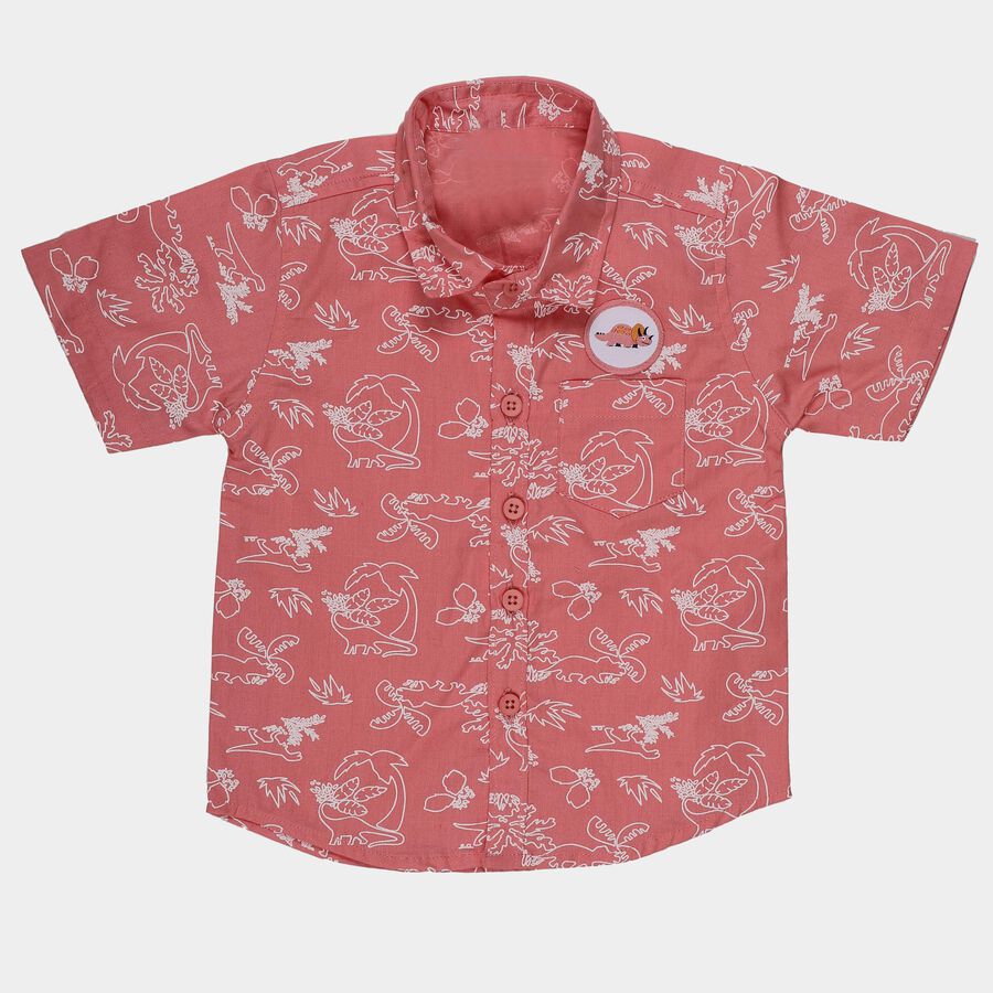 Infants Coral Cotton Half Sleeve Mandarin Casual Shirt, Coral, large
