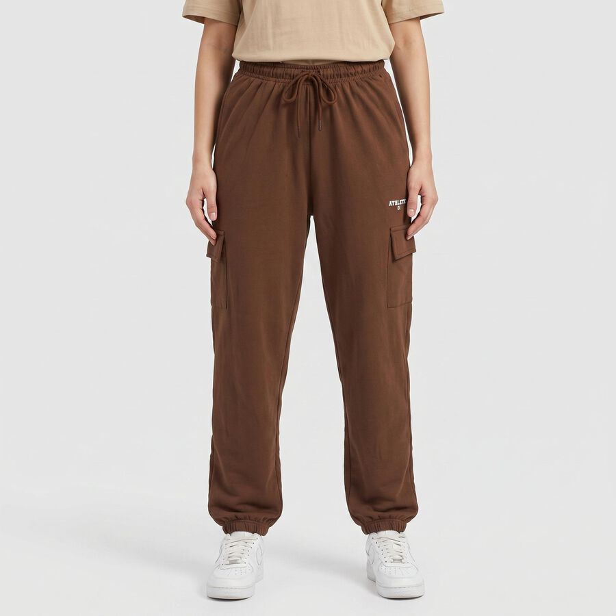 Women's Brown Relaxed Fit Cargo Track Pants, भूरा, large