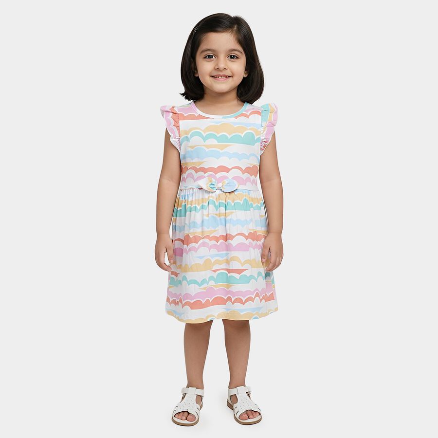 Girls' Light Green Printed Flutter Sleeve Cotton Frock, Light Green, large