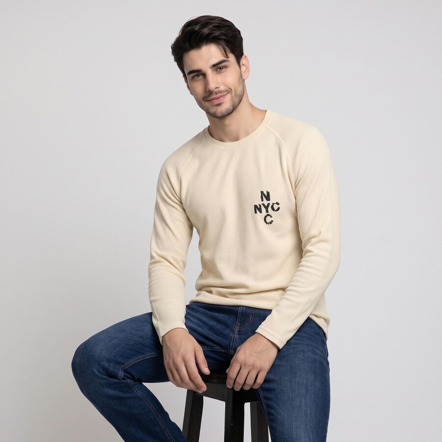 Men's Beige Round Neck Raglan T-Shirt, गहरा पीला, large