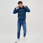 Men's Deep Steel Blue Hooded Neck Casual Sweatshirt, मध्यम नीला, small image number null