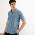Men's Muted Steel Blue Polo Neck Classic T-Shirt, Mid Blue, small
