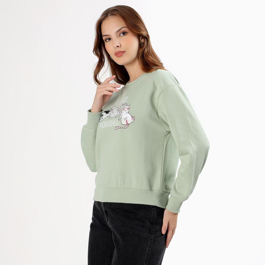 Women's Light Sage Green Crew Neck Casual Sweatshirt, हल्का हरा, large image number null