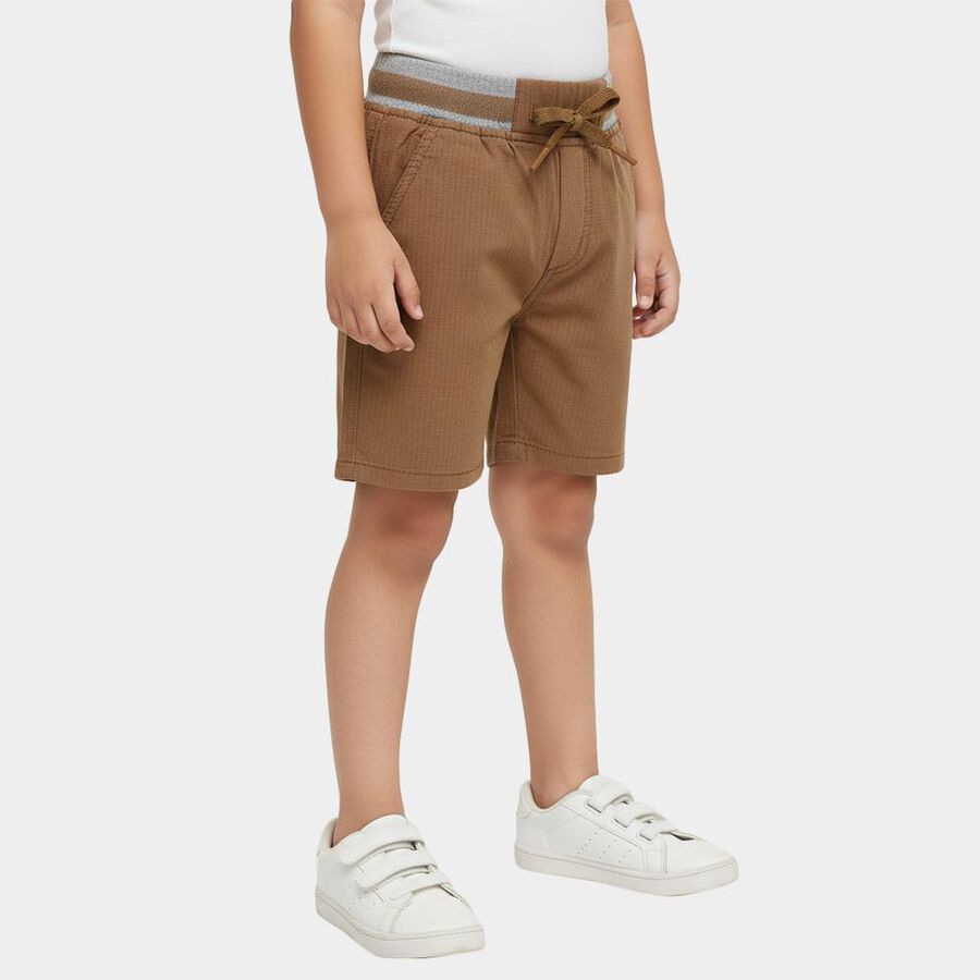 Boys' Beige Regular Fit Elastic Waist Textured Bermuda Shorts, Beige, large