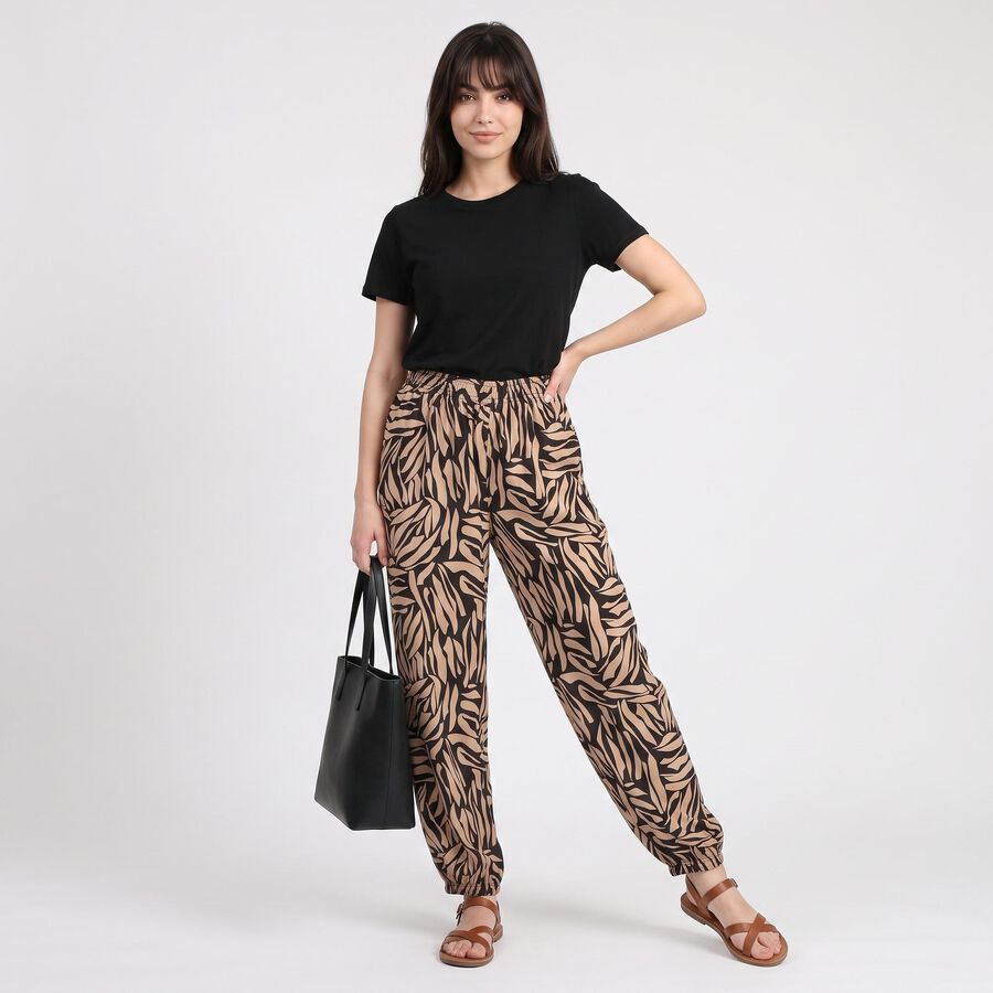 Women's Beige Relaxed Fit Printed Harem Pants, गहरा पीला, large