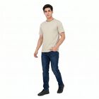 Men's Beige Cotton Round Neck Regular T-Shirt, Beige, small