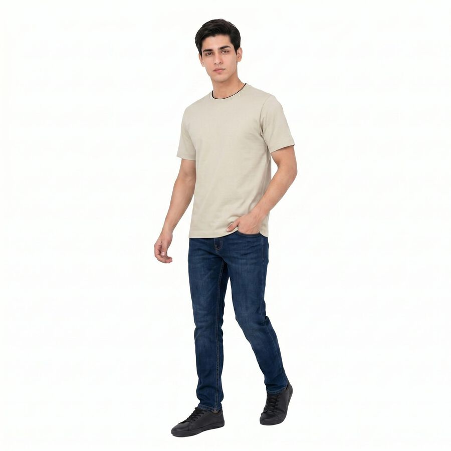 Men's Beige Cotton Round Neck Regular T-Shirt, Beige, large