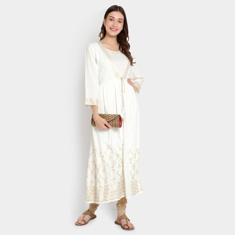 Solid 3/4Th Sleeves Kurta, Off White, large image number null