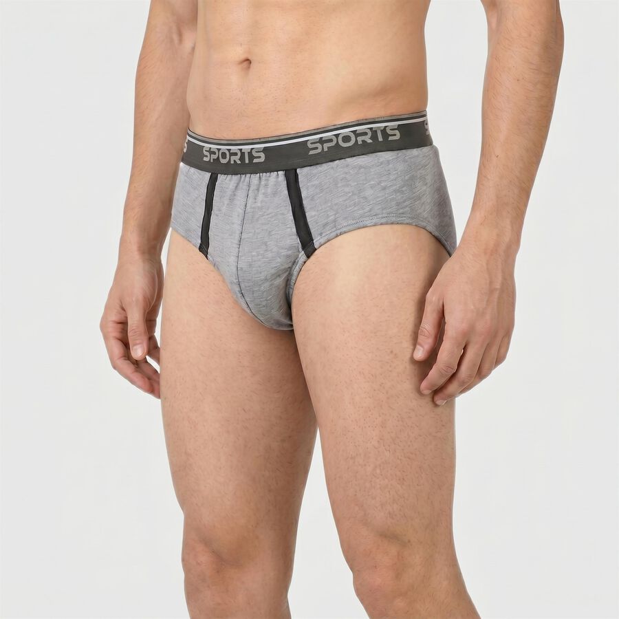 Men's Grey Regular Fit Sports Briefs, मिश्रित हल्का ग्रे, large