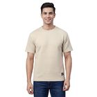 Men's Beige Polo Collar Athleisure Drifit T-Shirt, Beige, small