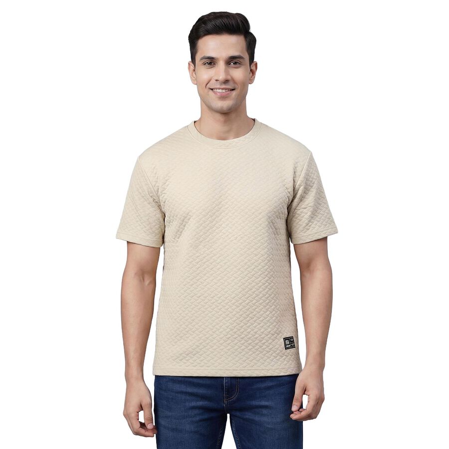 Men's Beige Polo Collar Athleisure Drifit T-Shirt, Beige, large