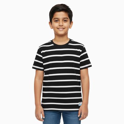 Boys Jet Black Crew Neck Casual Half Sleeve T-Shirt