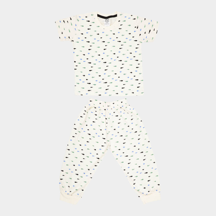 Boys Cotton Night Suit, ऑफ व्हाइट, large image number null