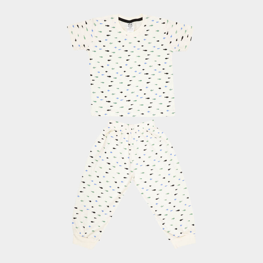 Boys Cotton Night Suit, Off White, large image number null