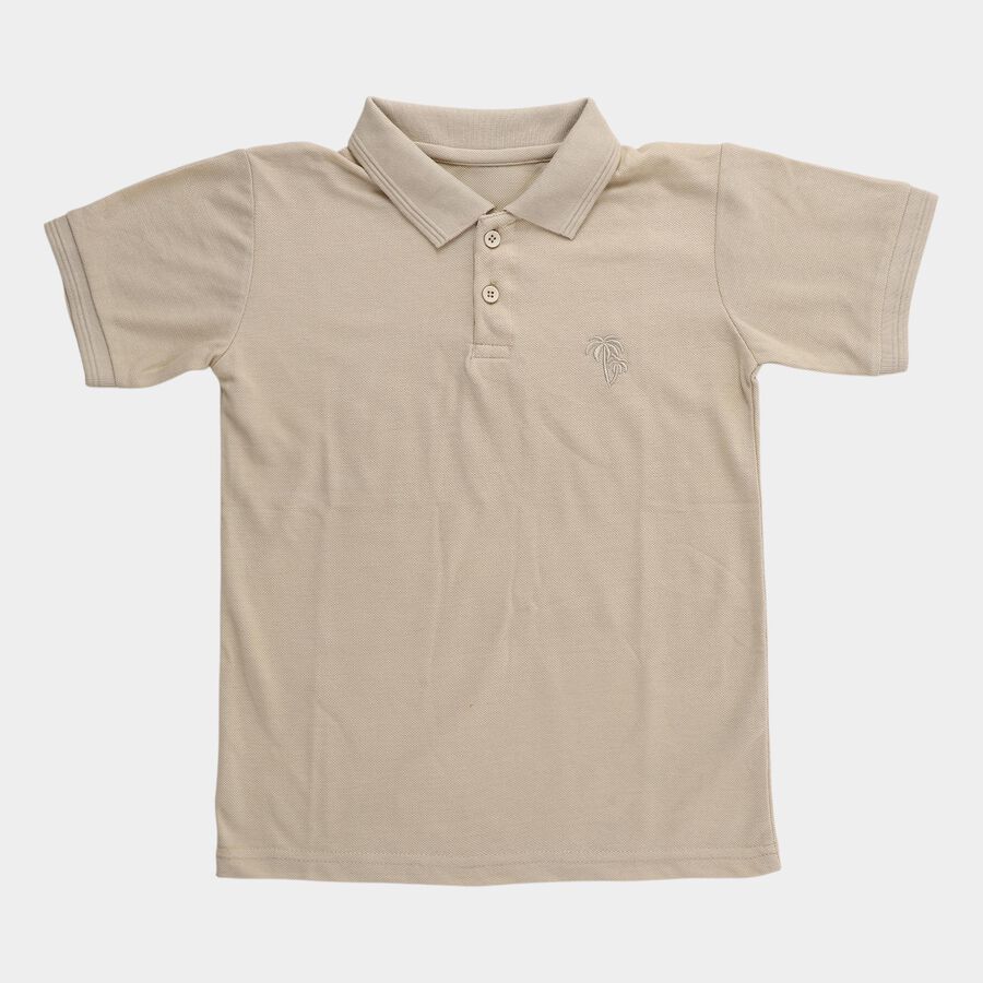 Boys' Beige Round Neck Casual T-Shirt, गहरा पीला, large