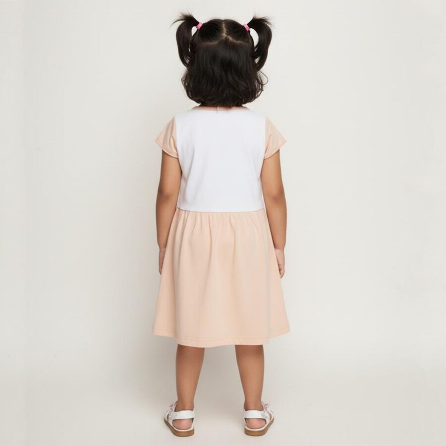 Girls' White and Peach Strawberry Print A-Line Frock, हल्का गुलाबी, large image number null