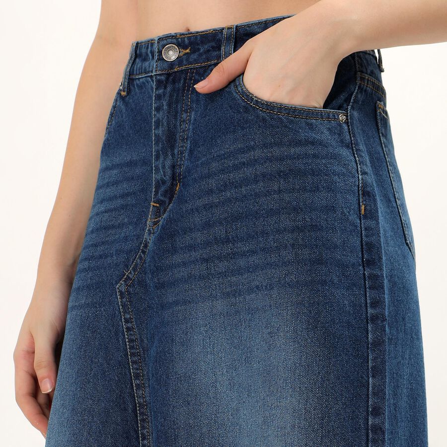 Women's Deep Indigo Blue Pencil Skirt, Mid Blue, large image number null