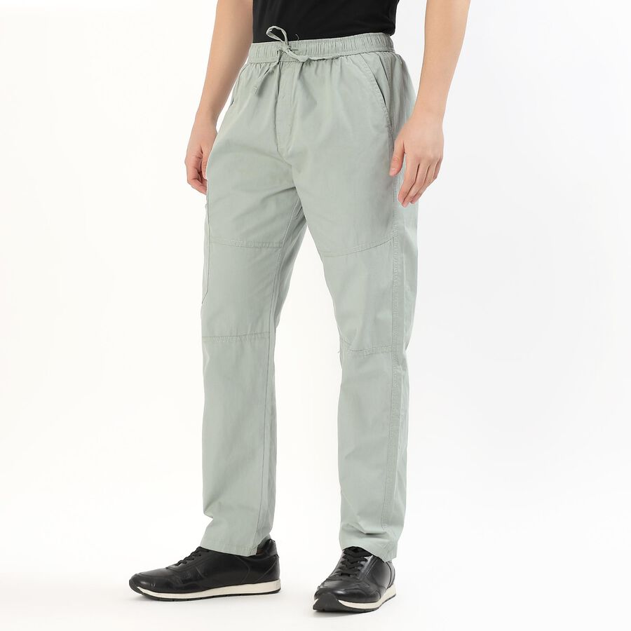 Men's Jet Black Regular Fit Cotton Track Pants, Light Green, large image number null