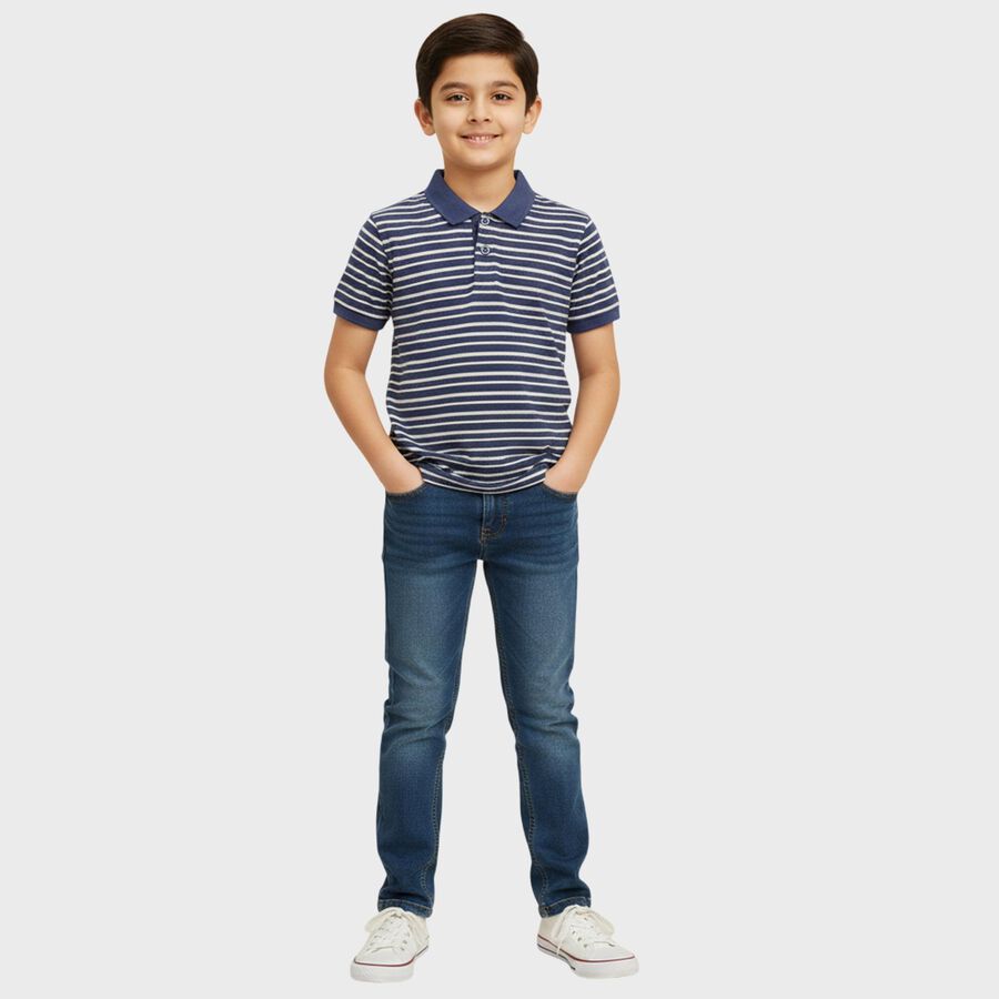 Boys Deep Midnight Navy Blue Crew Neck Casual Half Sleeve T-Shirt, Navy Blue, large