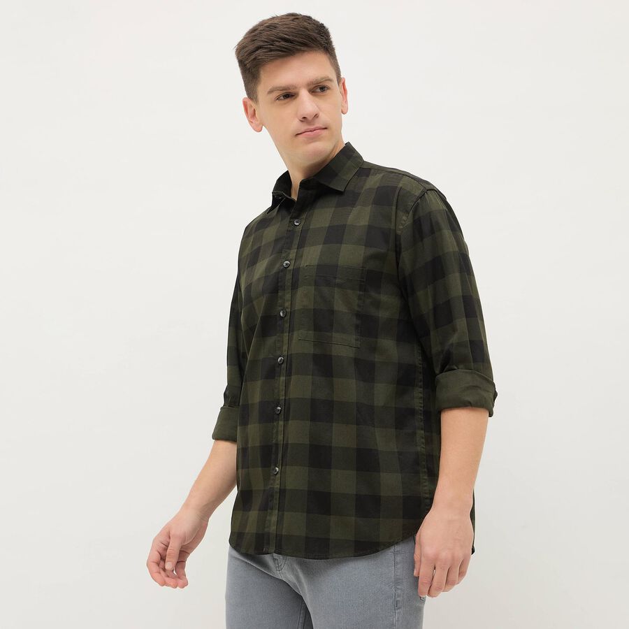 Men's Dark Olive Green Cotton Spread Collar Casual Shirt, गहरा हरा, large