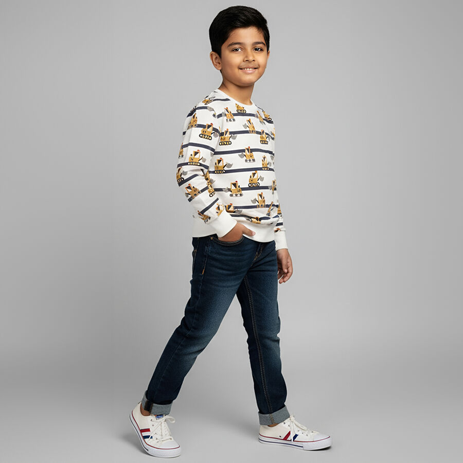 Boys Bright White Crew Neck Casual Sweatshirt, मध्यम नीला, large image number null
