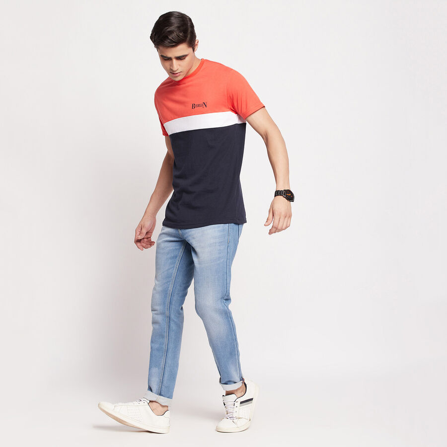 Cut & Sew Round Neck T-Shirt, Coral, large image number null