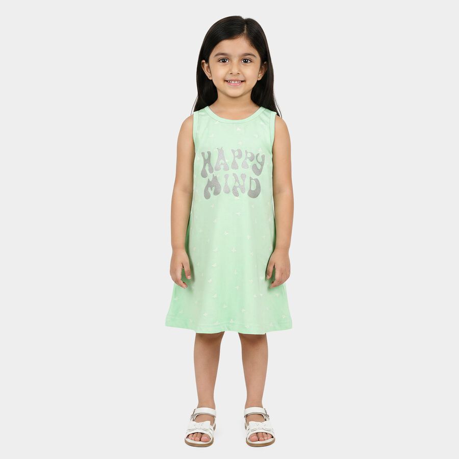 Girls' Mint Green A-Line Butterfly Printed Sleeveless Frock, Light Green, large