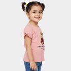 Girls' Pink Cotton Round Neck Ruffle Sleeve T-Shirt, हल्का गुलाबी, small