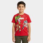 Boys Red Cotton Crew Neck Casual Half Sleeve T-Shirt, Red, small