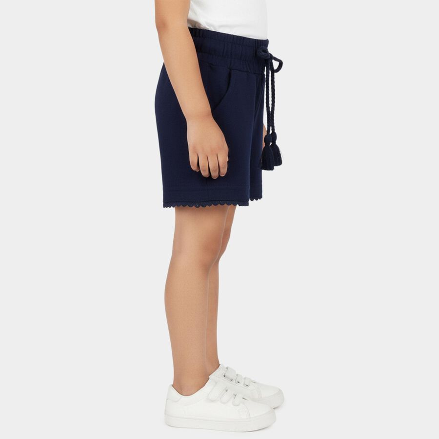 Girls' Navy Blue Scalloped Hem Cotton Blend Shorts, Navy Blue, large
