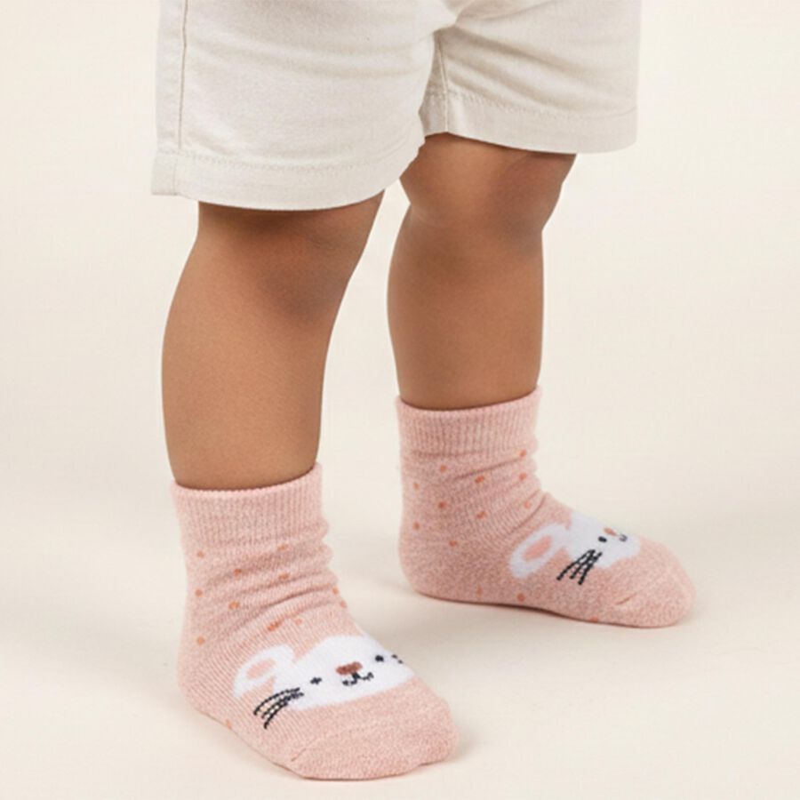 Infants Muted Gray and Soft Peach Regular Fit Embroidered Pack of 2 Socks, हल्का गुलाबी, large image number null