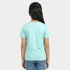 Girls' Aqua Cotton Blend Round Neck Regular T-Shirt, Aqua, small