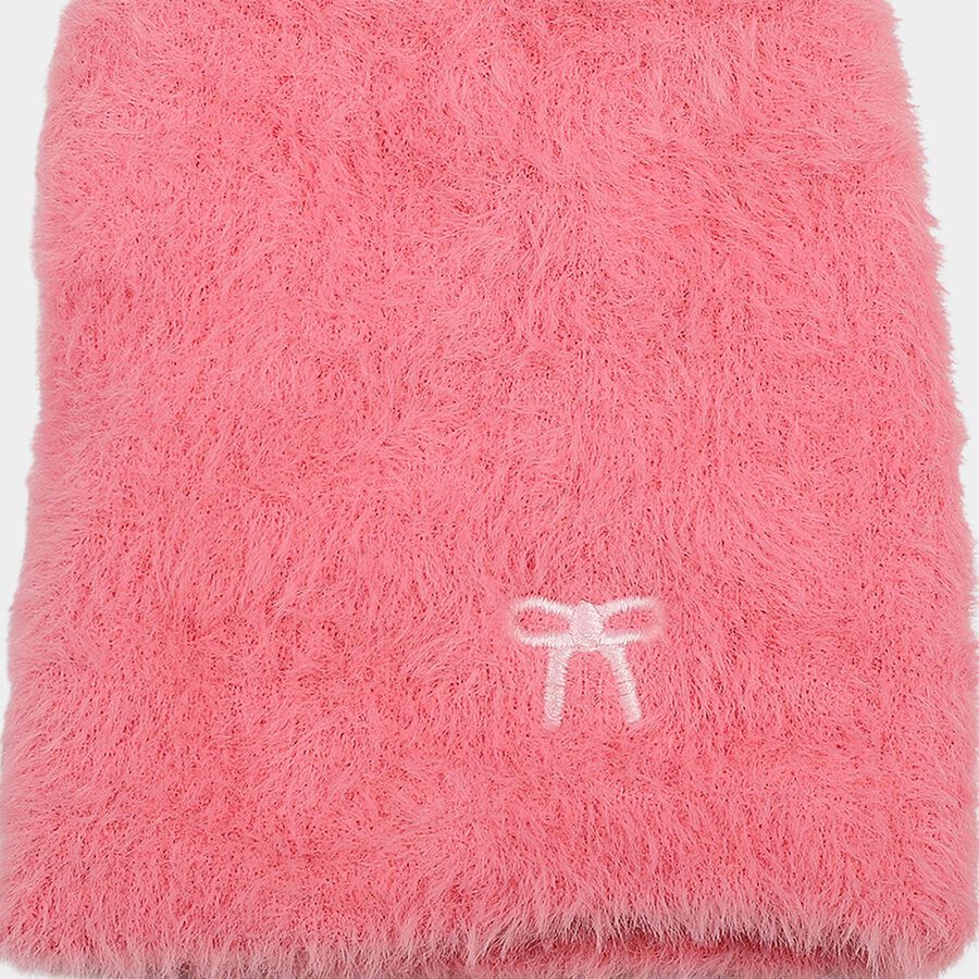 Girls' Pink Embroidered Bow Beanie Cap, गुलाबी, large
