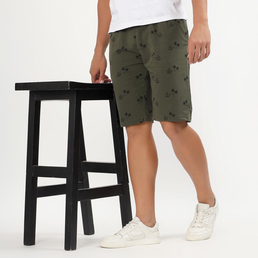 Men's Olive Green Printed Relaxed Fit Jamaican Shorts, Light Green, large image number null