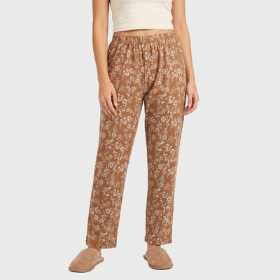 Women's Brown Straight Fit Floral Printed Lounge Pyjama